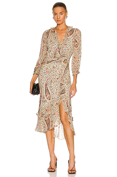 Veronica Beard Derby Long Sleeve Silk Midi Dress In Oat Multi