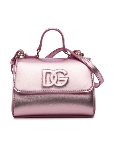 Dolce & Gabbana Kids' Girl's Logo Metallic Flap Top-handle Crossbody Bag In 8m305 Pink