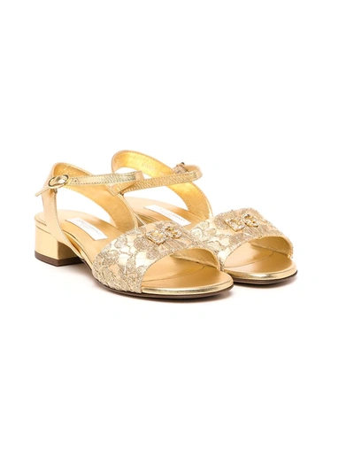 Dolce & Gabbana Kids' Lace Open-toe Sandals In Gold