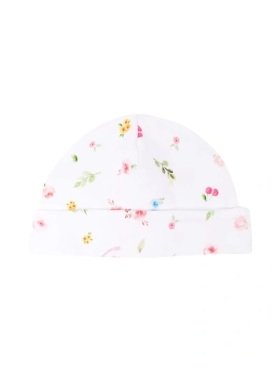 Monnalisa Babies' Flower Print Cotton Hat In White
