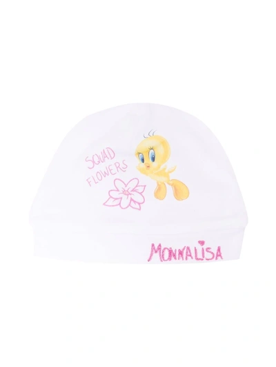 Monnalisa Babies' Logo Embroidered Hat In White + Fuchsia