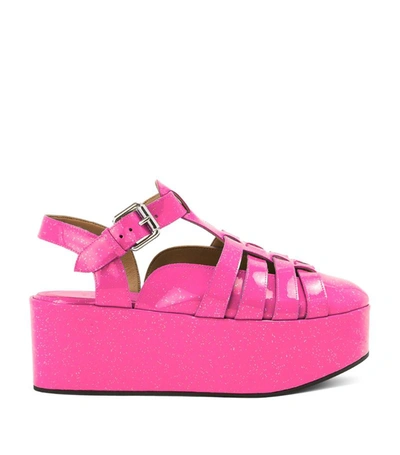Loewe Glittered Patent-leather Platform Sandals In Pink