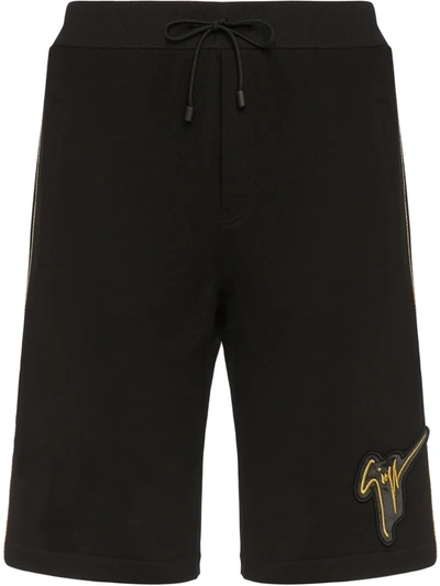 Giuseppe Zanotti Logo Embroidered Cotton Jersey Shorts In Nero