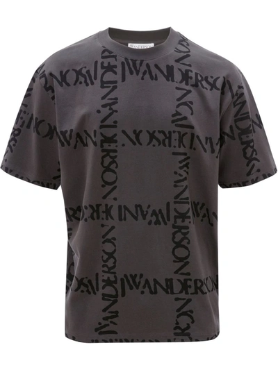 Jw Anderson All-over Logo Print Grey T-shirt