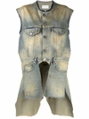 Maison Margiela Asymmetrical Distressed Denim Vest In Green