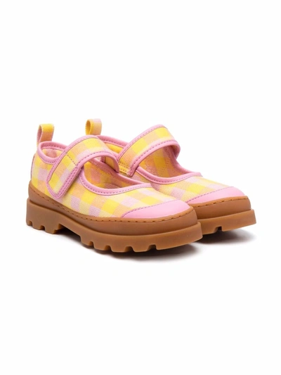 Camper Kids' Gingham-print Ballerina Shoes In Yellow