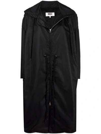 Mm6 Maison Margiela Drawstring-waist Hooded Coat In Black