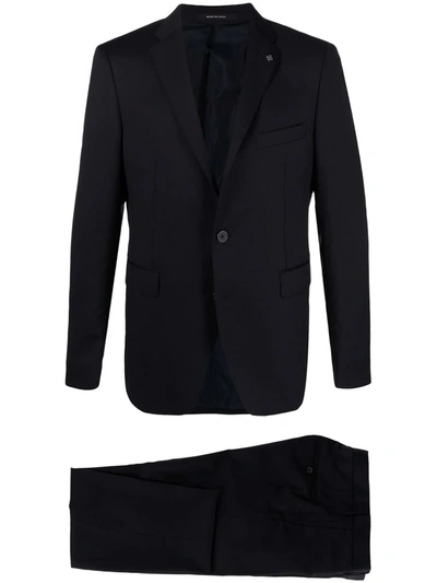 Tagliatore Fitted Single-breasted Suit In Blue