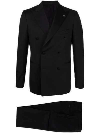 Tagliatore Fitted Double-breasted Suit In Black