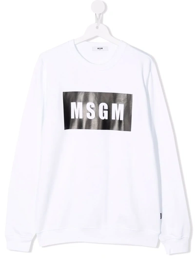 Msgm Kids' Logo-print Cotton Sweatshirt In White