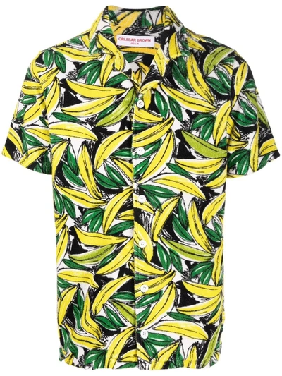 Orlebar Brown Banana Print Short-sleeve Travis Shirt In Green