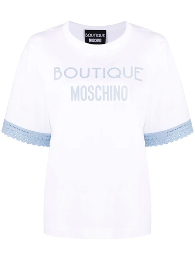 Boutique Moschino Logo-print Lace-trim T-shirt In White