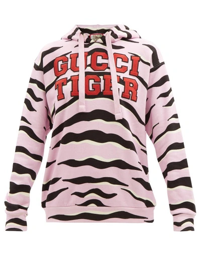 Gucci Tiger Hooded Cotton Sweatshirt In Pink