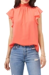 1.state Flutter Sleeve Smocked Neck Blouse In Cameo Coral