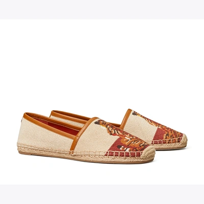 Tory Burch Tiger Espadrille Flat In Tiger Needlepoint / Camel