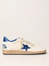 Golden Goose Ball Star Sneakers In White Nappa Leather With Light Blue Laminated Leather Star And Heel Tab In White