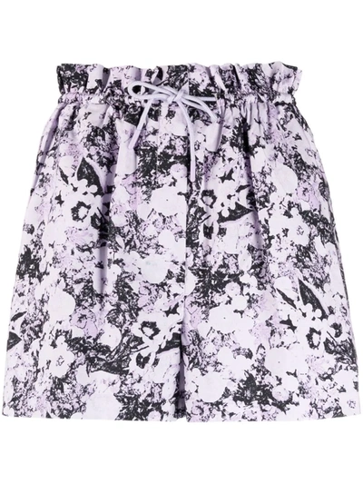 Remain Paperbag Waist Abstract Pattern Shorts In Violet