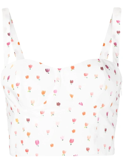 Rosie Assoulin Cropped Floral-print Cotton-poplin Top In White