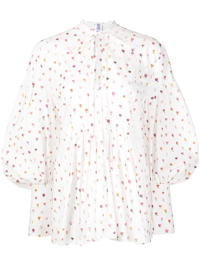 Rosie Assoulin Gathered Floral-print Cotton-poplin Blouse In White