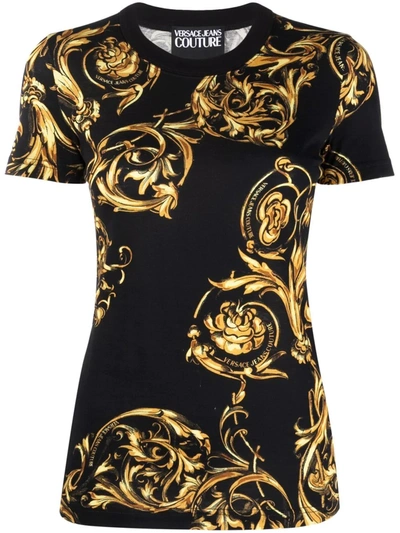 Versace Jeans Couture Baroque-print Cotton T-shirt In Black