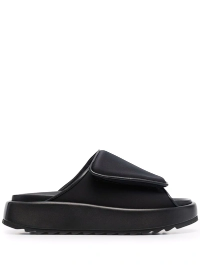 Gia Borghini Upper: Stitched Puffy Velcro Strap In Scuba -heel: Chunky 40mm Rubber Sole In Black