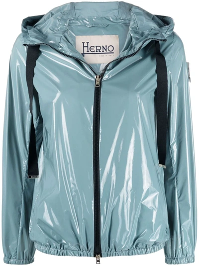 Herno Zip-front Hooded Jacket In Blue