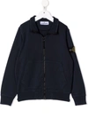 Stone Island Teen Logo Patch Zip-up Sweatshirt In Blue