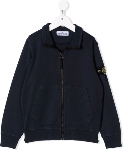 Stone Island Junior Teen Logo Patch Zip-up Sweatshirt In Blue