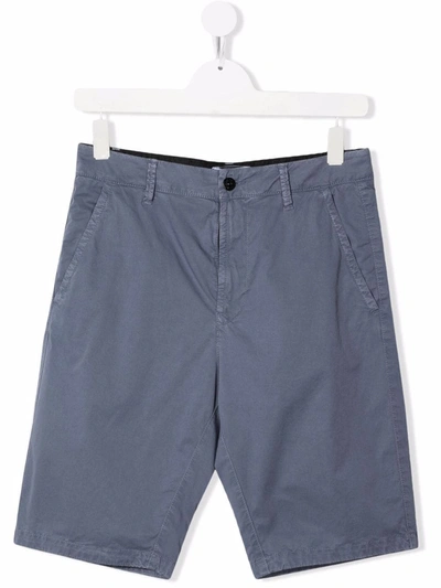 Stone Island Teen Straight-leg Bermuda Shorts In Blue