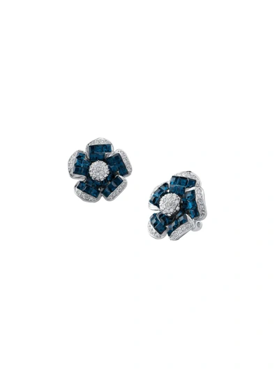 Cz By Kenneth Jay Lane Women's Look Of Real Rhodium Plated & Cubic Zirconia Flower Clip-on Earrings In Brass