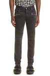Balmain Straight Trousers With Distressed Finish And Zip Pockets In Washed Black