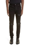 AMIRI MX1 LEATHER PATCH RIPPED SKINNY JEANS