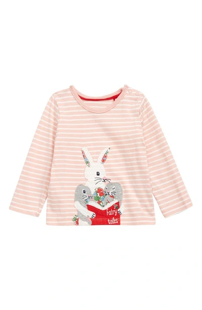 Boden Babies'  Appliqué Long Sleeve T-shirt In Boto Pink/ Ivory Bunnies