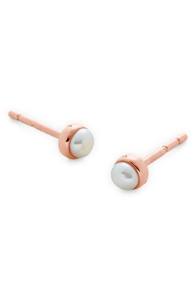 Monica Vinader Cultured Pearl Stud Earrings In Ros Gold