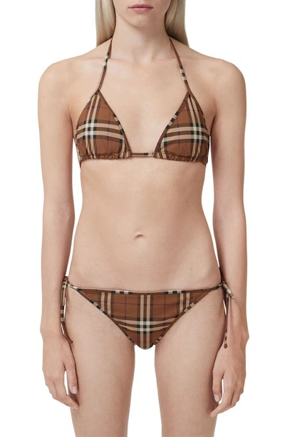 Burberry Cobb Check Triangle Two-piece Bikini Set In Brown