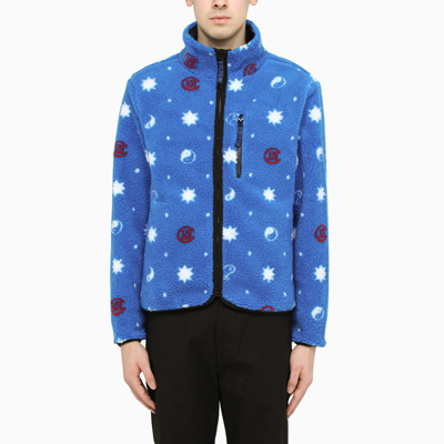 Clot Blue Fleece Jacket With Motif Print