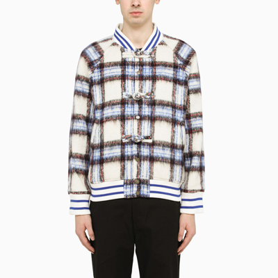 Clot Plaid Wool And Mohair Varsity Jacket In White