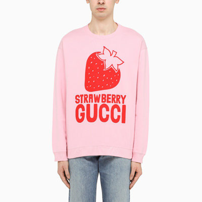 Gucci Strawberry Logo Cotton Sweatshirt In Pink