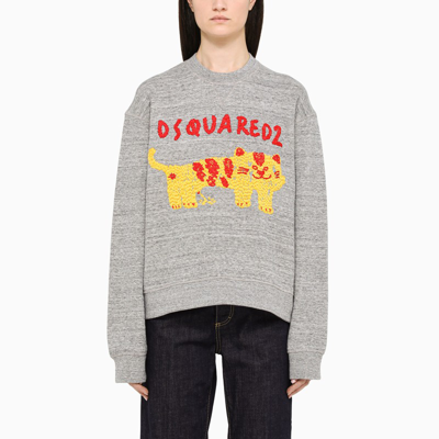 Dsquared2 Grey Melange Crewneck Sweatshirt With Print