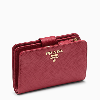 Prada Red Saffiano Leather Continental Wallet