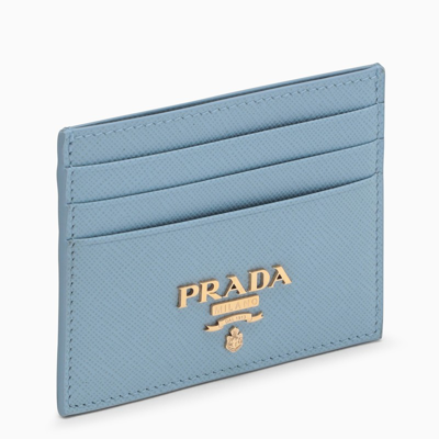 Prada Sky Blue Card Holder In Saffiano In Light Blue