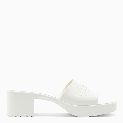 Gucci White Rubber Wedge Slipper Sandals