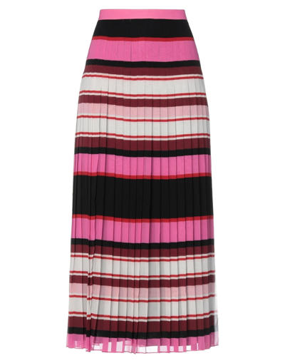 Valentino Pleated Striped Silk-georgette Midi Skirt In Rose