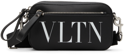 Valentino Garavani Black Small Vltn Zip Pocket Crossbody Bag In Nero/bianco