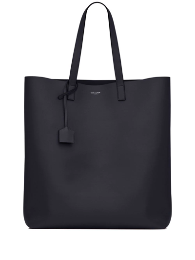 Saint Laurent Logo Stamp Shopping Tote Bag In Black