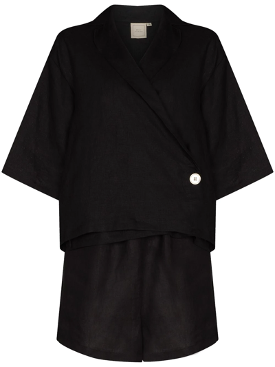 Deiji Studios The Asymmetric Linen Pyjama Set In Black