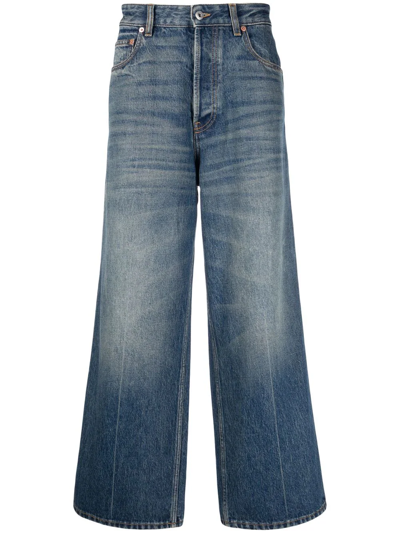 Valentino Stonewashed Wide-leg Jeans In Blue