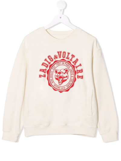 Zadig & Voltaire Kids' Boys Ivory Cotton Logo Sweatshirt In White