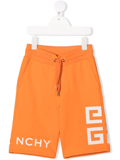 Givenchy Teen Logo-print Track Shorts In Orange