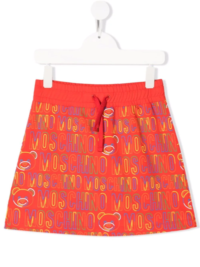 Moschino Kids' Logo-print Drawstring Skirt In Red
